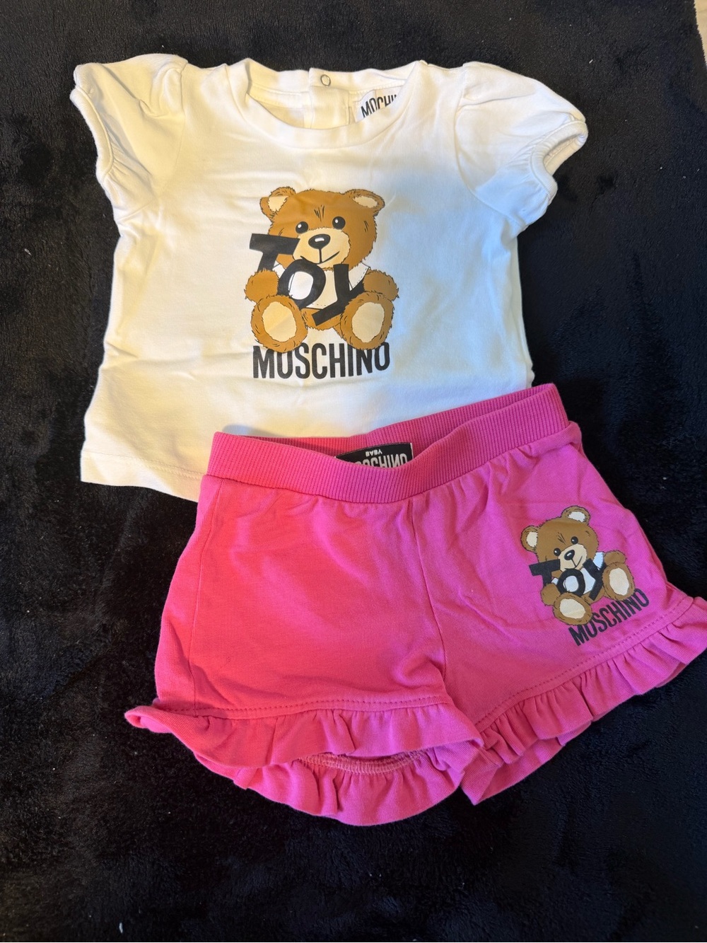 Moschino Kids White Tee with Pink Ruffle Shorts